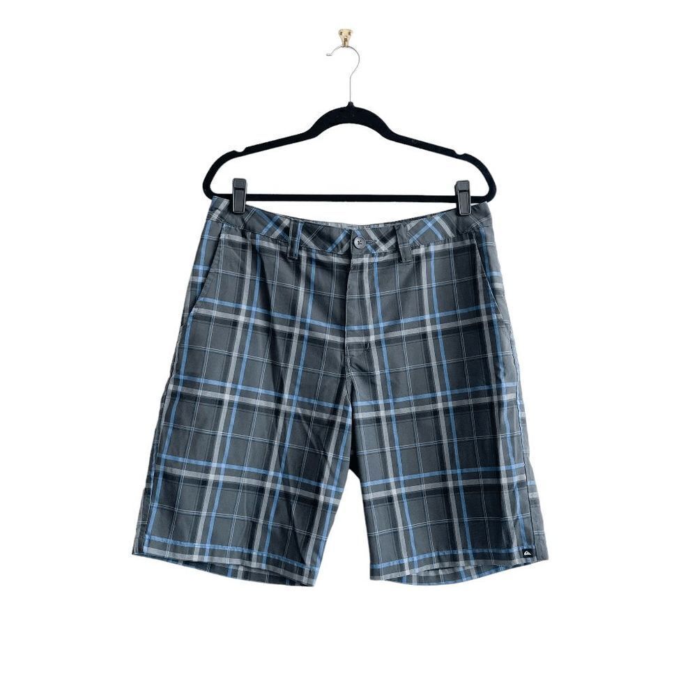Quiksilver Gray and Blue Plaid Men's Flat Front Shorts